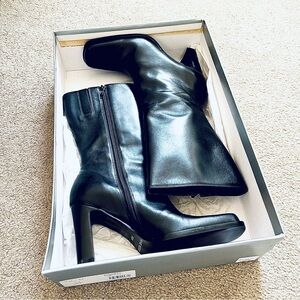 Nine West Black Calf Boots Zip Up Heel Vintage New Old Stock 7.5M